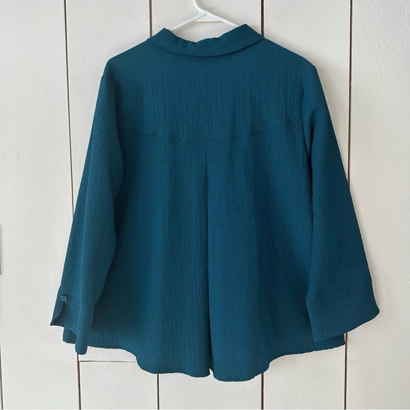 Habitat Textured Button-Up Swing Top Sz L Teal Blue - Picture 2 of 10